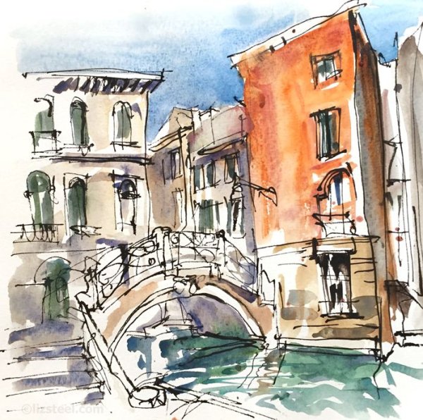 Акварельный скетчинг архитектура Италия
