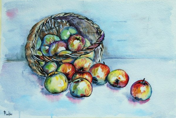 Натюрморт корзина с фруктами