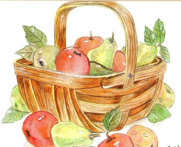 Натюрморт корзина с фруктами