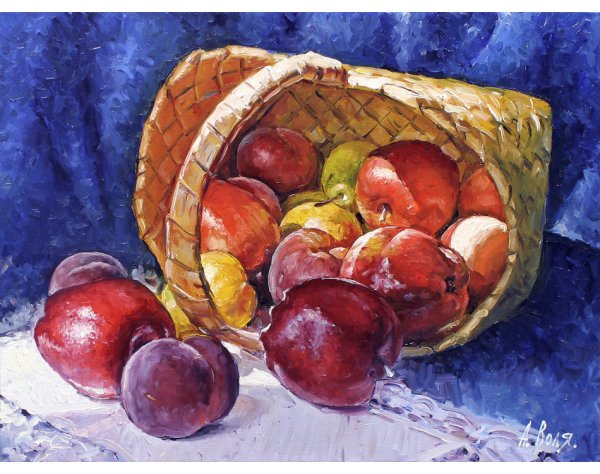 Корзина с овощами акварель