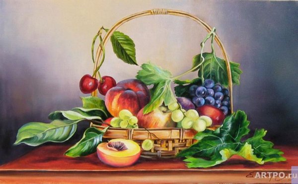 Корзина с фруктами акварель