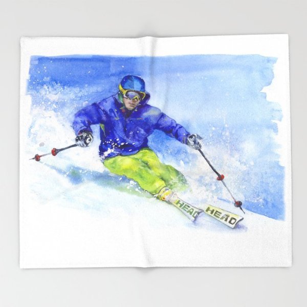 Горнолыжник акварель