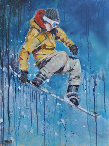 Сноубордист акварель