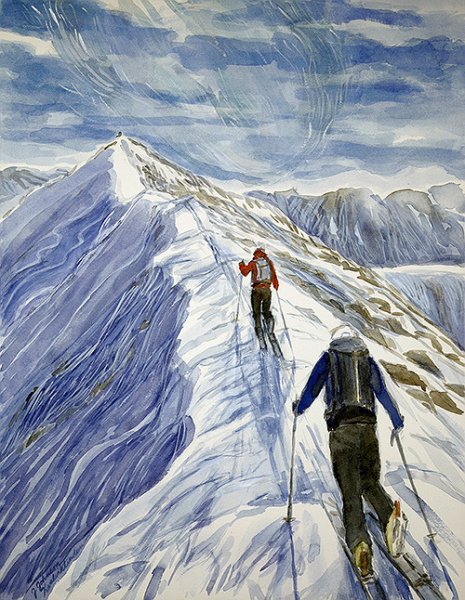 Лыжи акварель