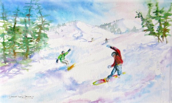 Сноуборд акварель