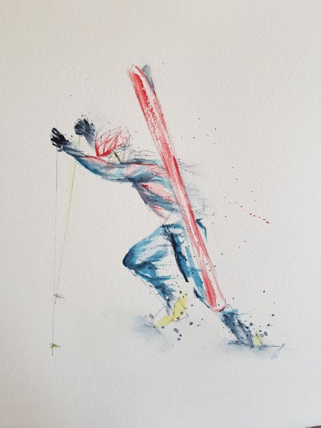 Горнолыжник акварель