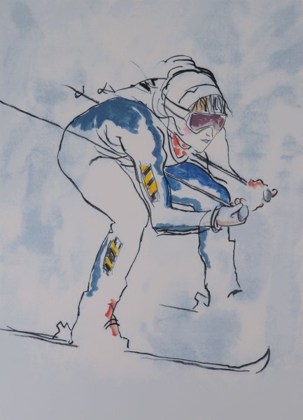 Горнолыжник акварель
