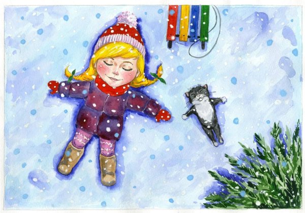 Зима акварелью для детей