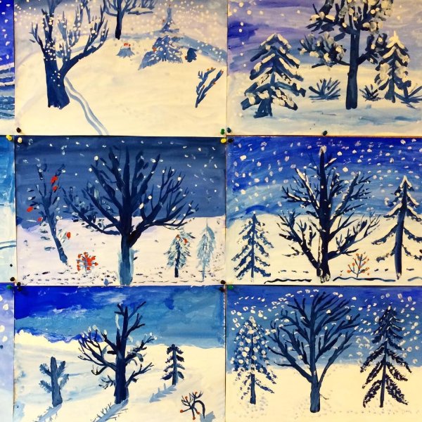 Акварель зима дошкольники