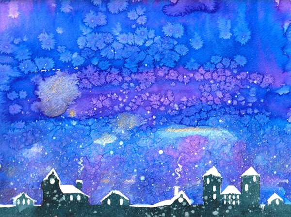 Рисование солью и акварельными красками