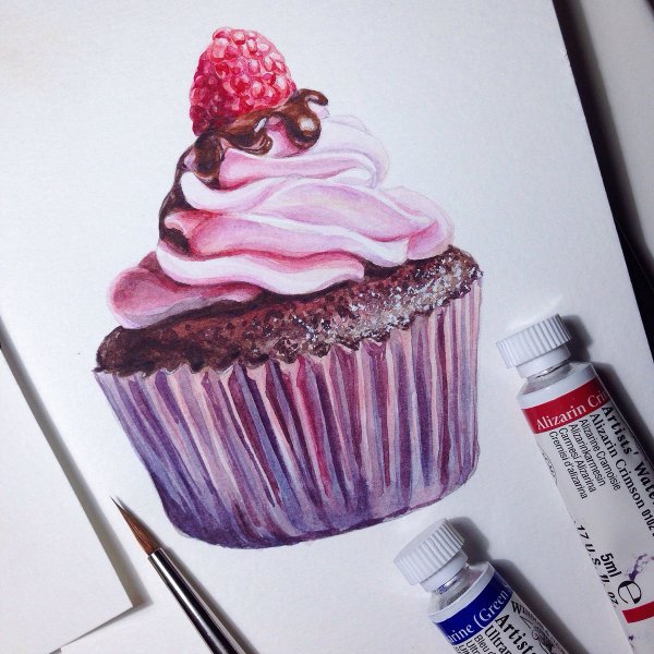 Капкейк акварелью набросок