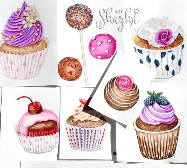 Акварельные капкейки