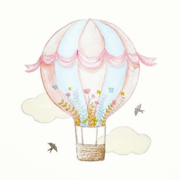 Воздушный шар с цветами акварель