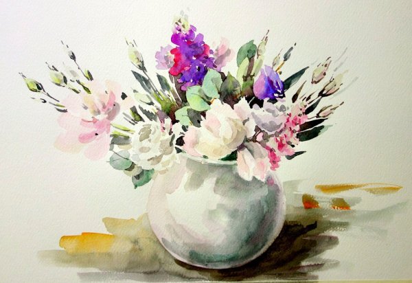 Букет в вазе акварель