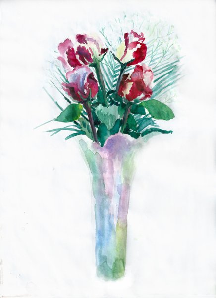 Букет в вазе рисунок акварелью