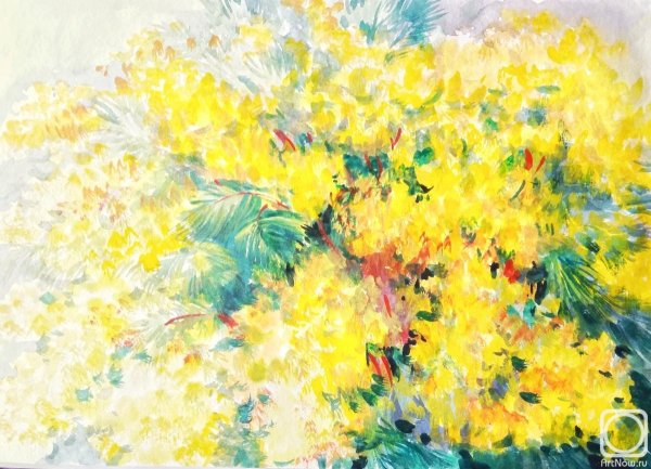 Картина мимозы акварель