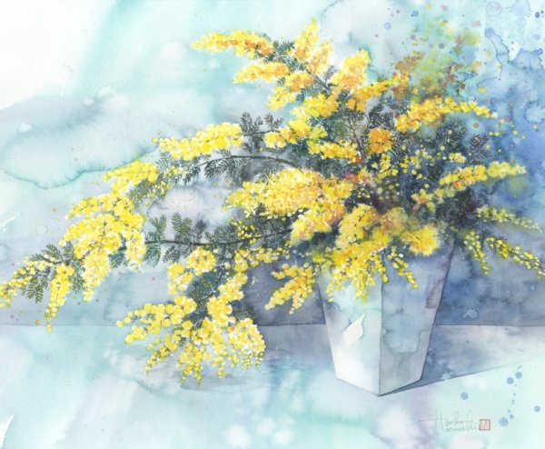 Букет мимозы акварель