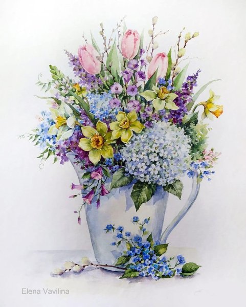 Букет цветов акварель Елена Вавилина