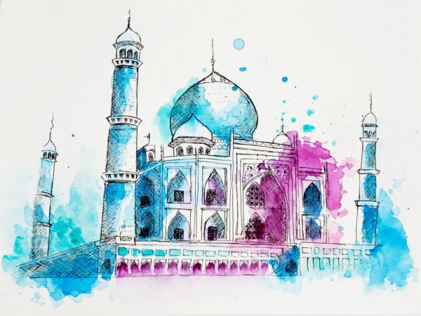 Тадж Махал акварель