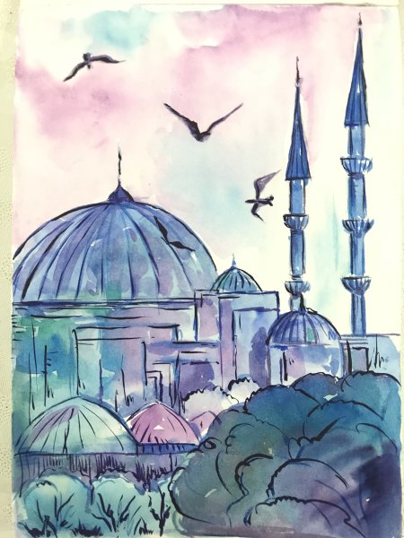 Рисунки мечети акварелью