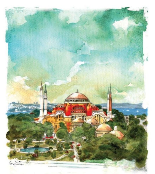 София Стамбул мечеть акварель
