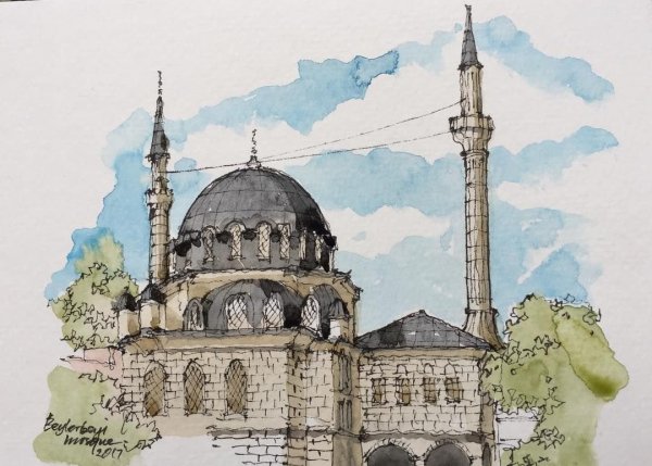 Стамбул скетч акварелью
