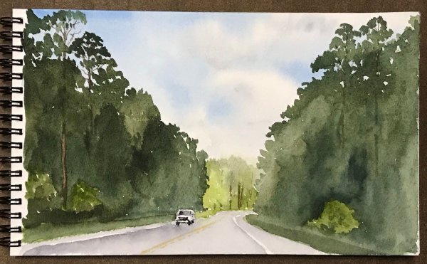Проселочная дорога акварель