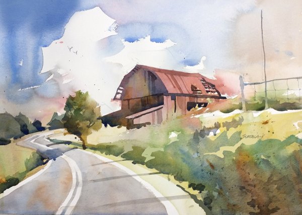 Дорога Акварельные пейзажи