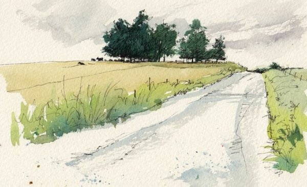 Дорога в горы акварель