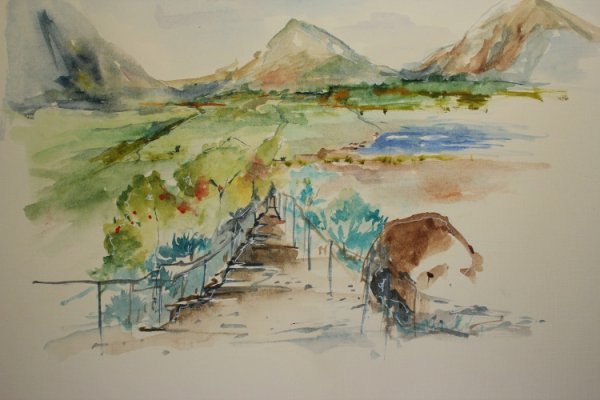 Человек в пейзаже акварелью