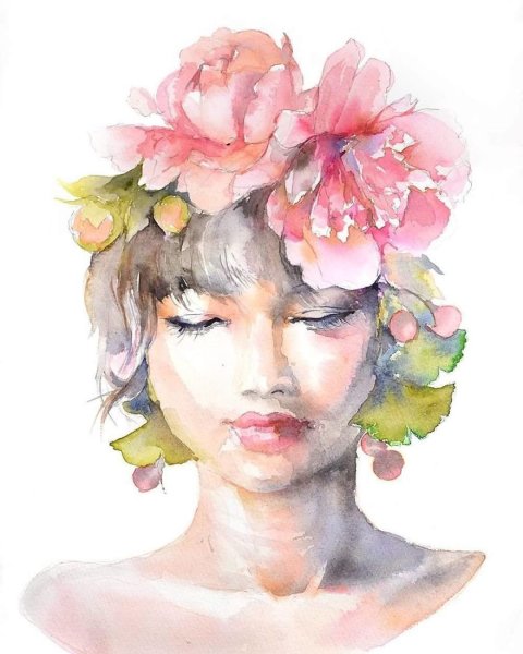 Девушка акварель