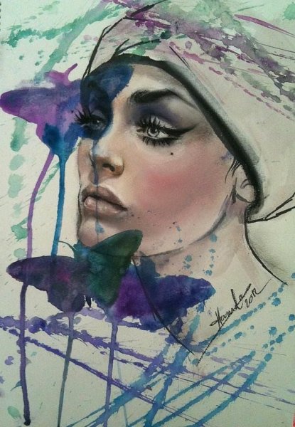Женщина акварель