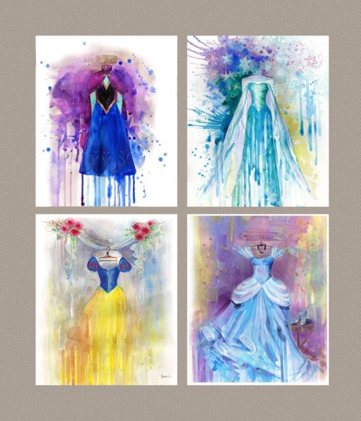 Принцессы Диснея акварелью