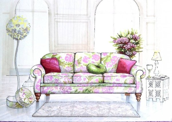 Диван акварелью