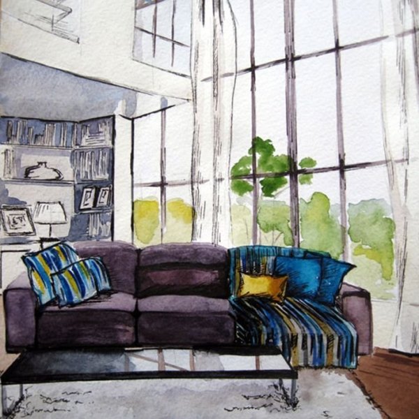 Акварельный набросок интерьера