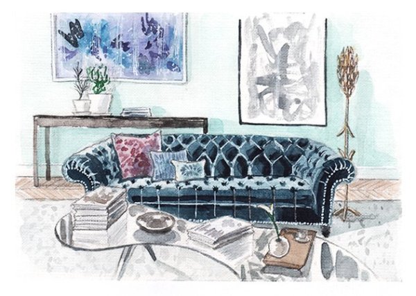 Диван акварелью