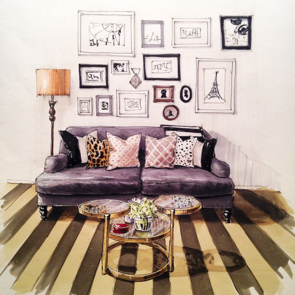 Интерьер цветными карандашами