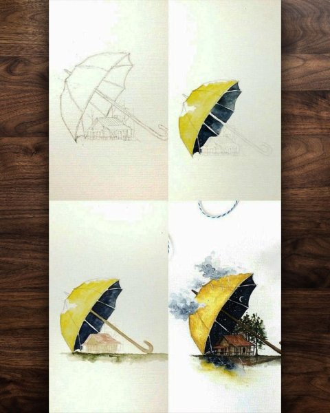 Зонтик акварель