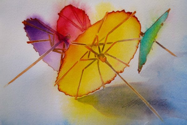 Рисование акварель « зонтики»;