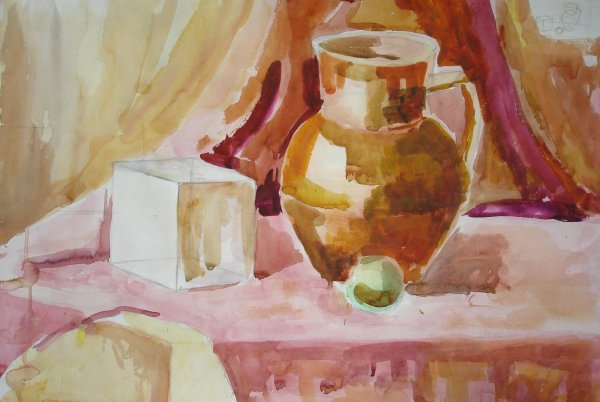 Этюд Крынки акварелью Аля Прима