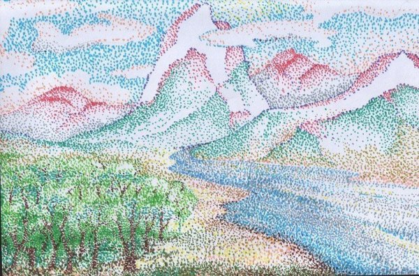 Техника пуантилизм горы