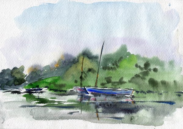 Этюды пейзажей пленэр акварель