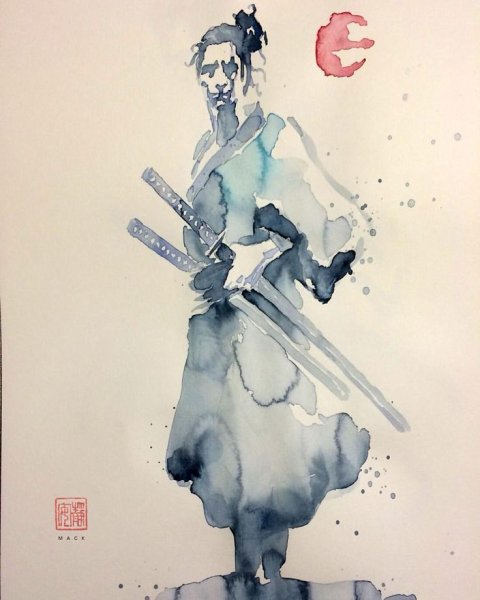 Японская акварель Самураи