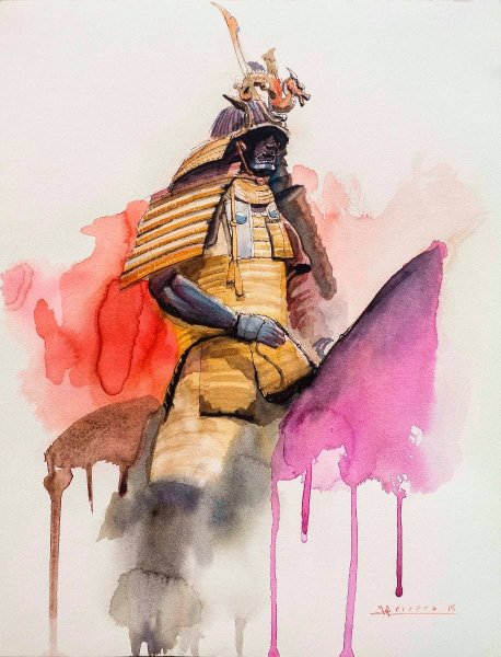 Самурай черно белый арт