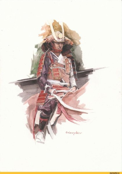 Японская живопись тушью Самурай