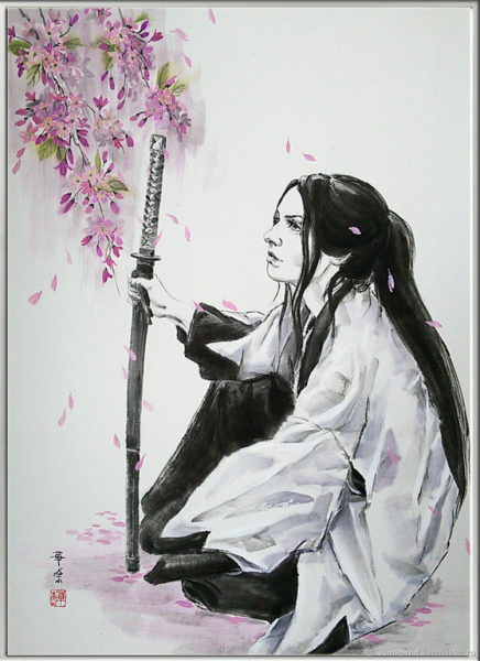 Японская живопись тушью Самурай