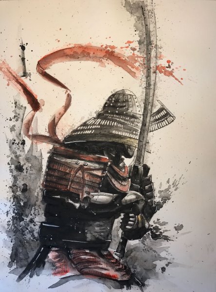 Акварель Япония Самурай