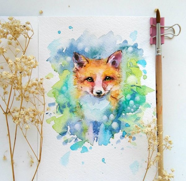 Милые животные акварелью
