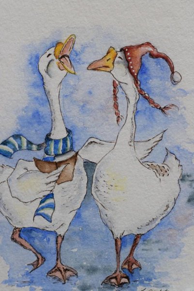 Гусь акварелью