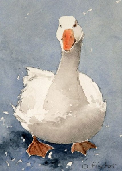 Гусь акварелью живопись